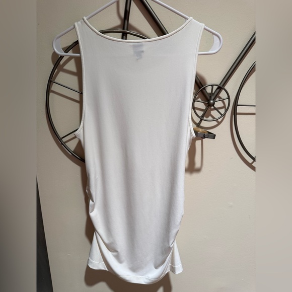 Saks Fifth Avenue White Scoop Neck Tank Top Ruched Sides Size L - Picture 3 of 4